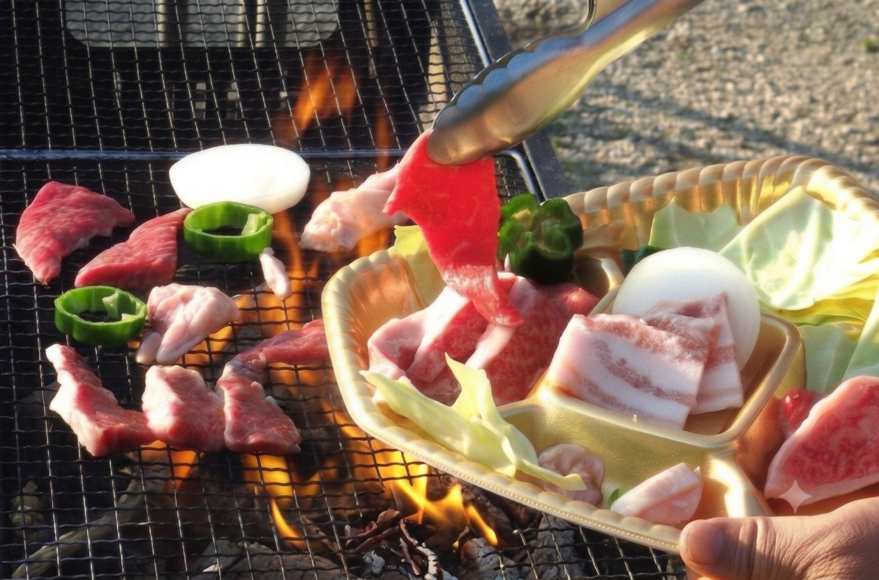 大自然の中で味わう、贅沢な直火焼肉